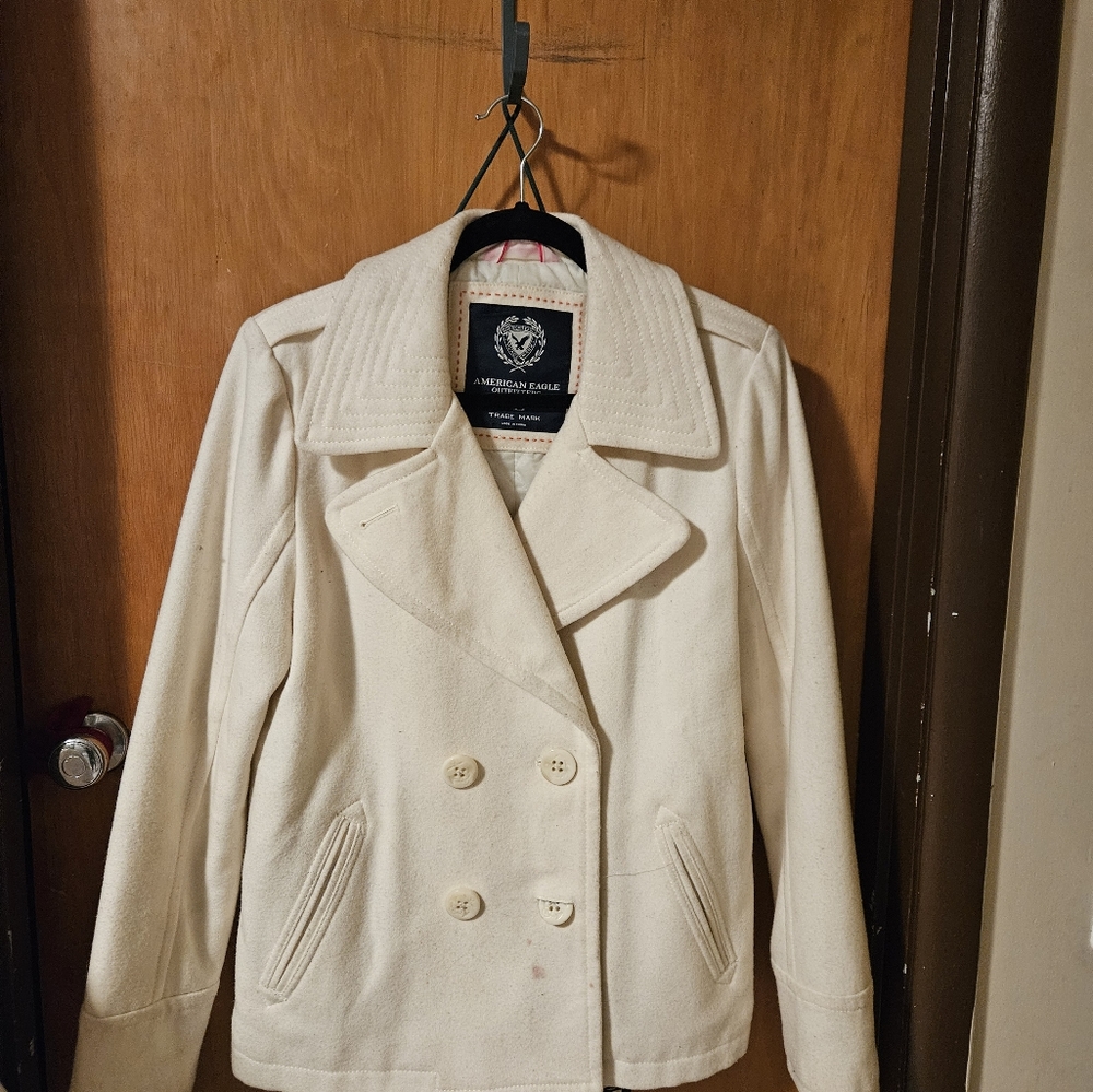 American Eagle White Wool Double Breasted Coat